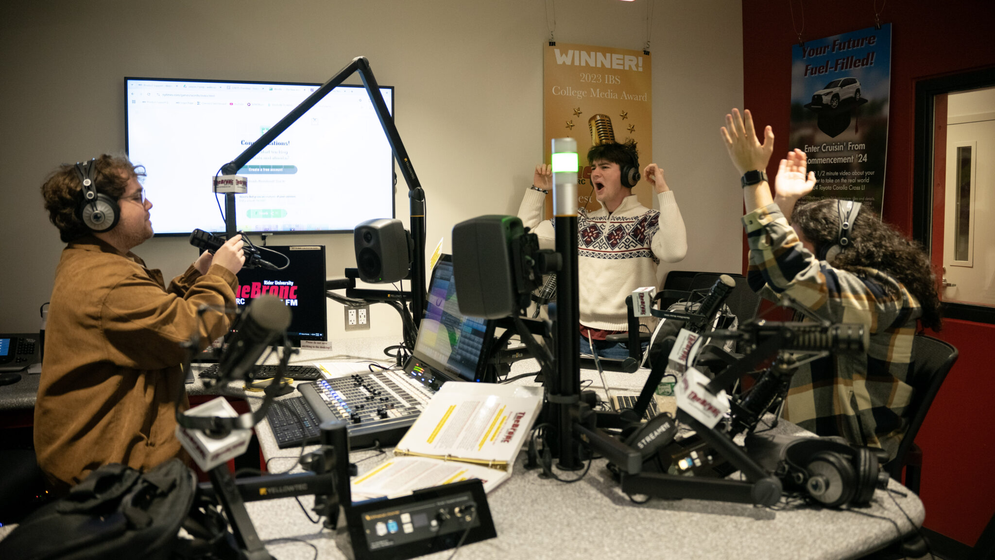 Wake Up Rider team recording in the on air studio
