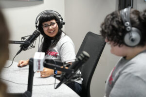 Grace and Bella recording in the studio