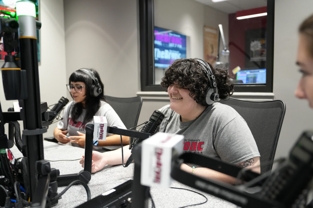 Bella and Grace recording in the studio