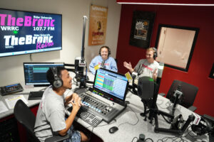 Laythan, Lindsey, and Dan recording in the studio