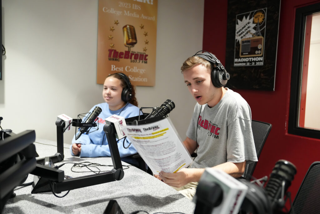 Dan and Lindsey recording in the on air studio
